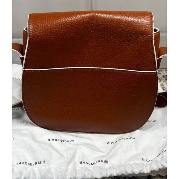 Isaac Mizrahi Crossbody Saddle Bag Leather & Faux Leather Brown &‎ White - Picture 4 of 12